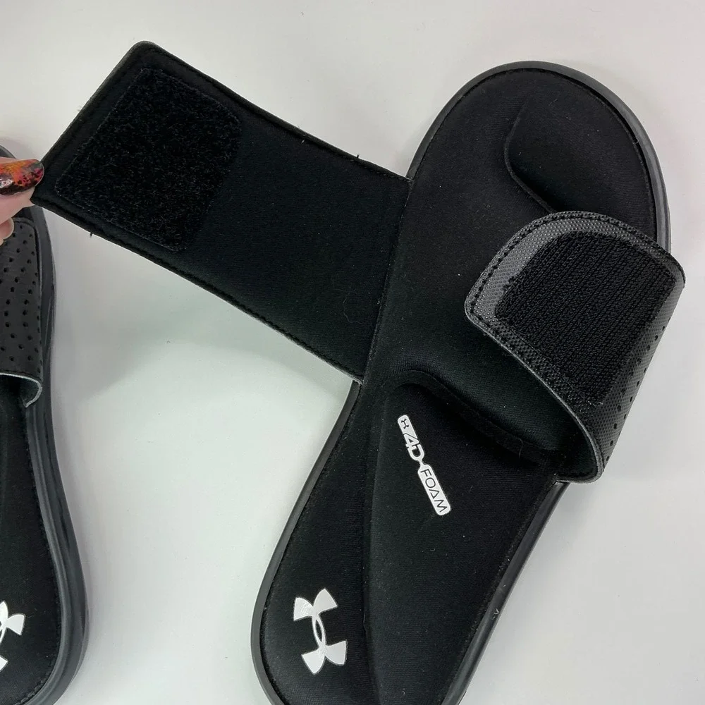 Under Armour Black Ignite VI Slide Sandals Kids Size 6Y 4D Foam 3022728-001